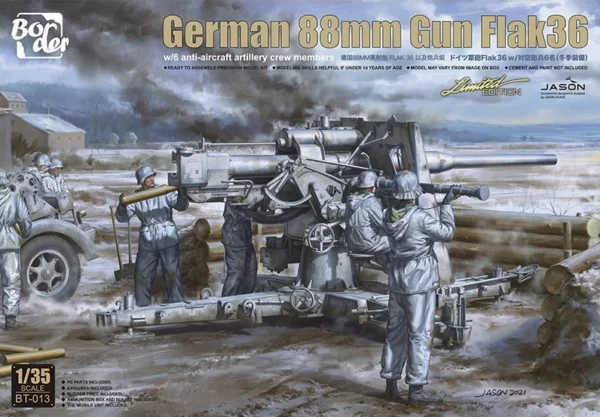 german 88mm gun flak37 with 6 anti aircraft artillery scale 1/35 Border model