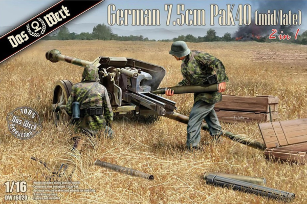 das werk 16020 1/16 german 7.5cm pak40 mid/late 2in1 plastic model kit