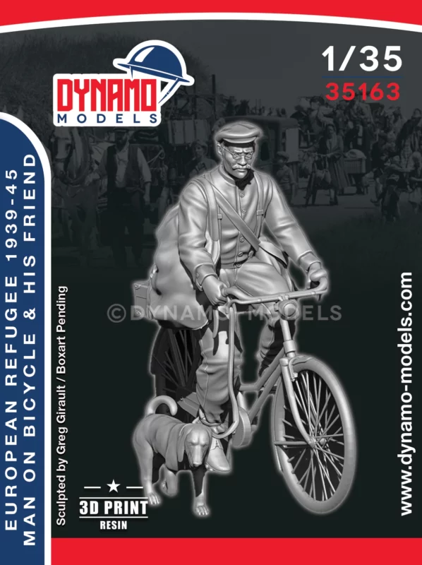 1/35 civilian refugee man on bicycle and his friend Dynamo models figures