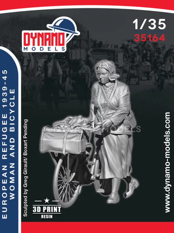 1/35 civilian refugee woman and bicycle Dynamo models figure