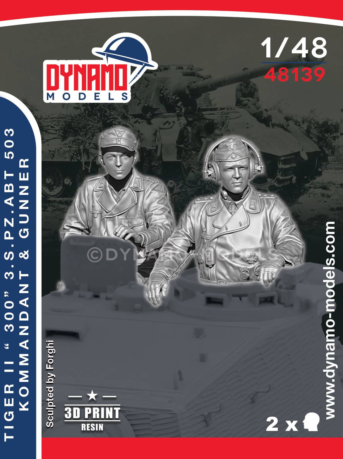 1/48 Tiger II 300 s.pz.abt 503 commandant et tireur 1/48 tiger II 300 s.pz.abt 503 kommandant and gunner 3d print resin figure dynamo models