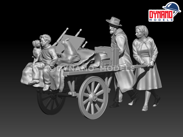 civilian refugee family with cart 2 dynamo models figures