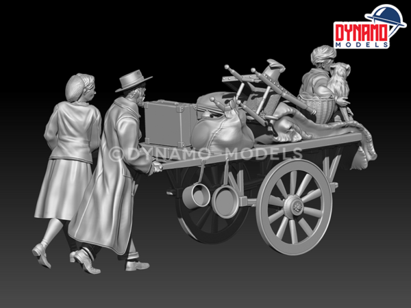 civilian refugee family with cart 4 dynamo models figures