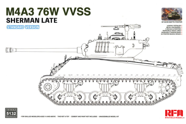rye field model 5132 1/35 m4a3 sherman 76w vvss late standard version