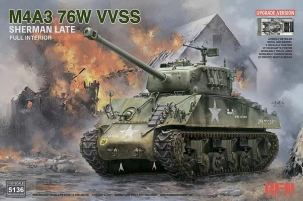 rye field model 5136 1/35 m4a3 sherman 76w vvss late with interior upgrade version