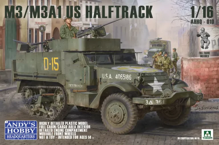 andys hobby headquarters 1/16 m3 - m3a1 us halftrack wwii scale model kit
