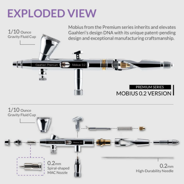 Gaahleri 40850 - Airbrush Premium Series GHPM-Mobius 0.2mm - Image 4