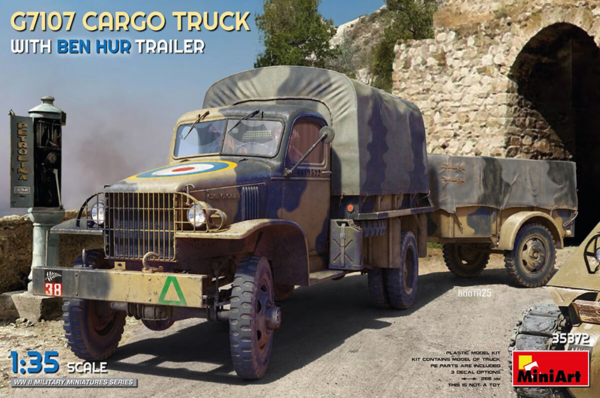miniart 35372 1/35 g7107 1.5t 4x4 cargo truck with trailer scale model