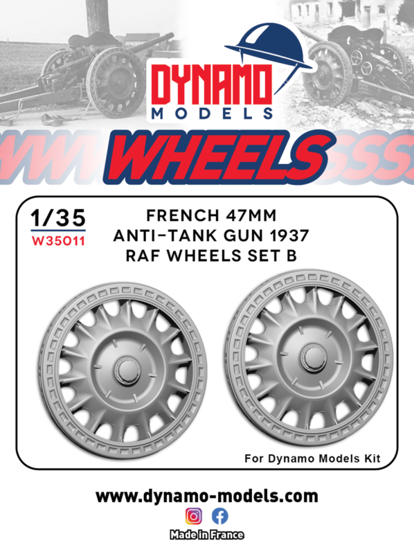 1/35 wheels raf version B for french 47mm anti-tank gun dynamo models