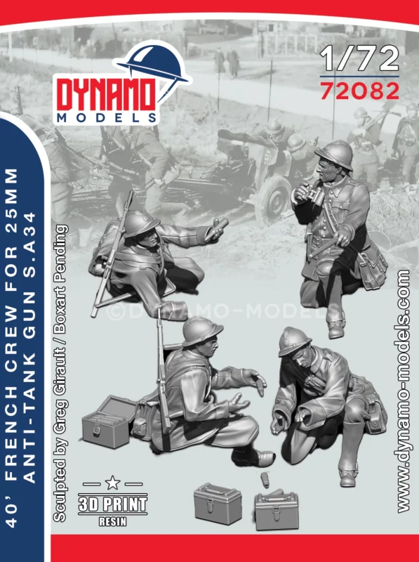 1/72 40’ French 25mm Anti-tank Gun Crew Set Dynamo Models