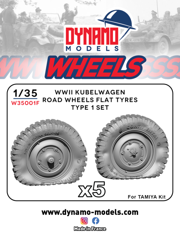 1/35 Wheels WWII Kubelwagen Sagged Road Wheels Flat Type Tyres 1 Set Dynamo Models