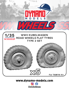 1/35 Wheels WWII Kubelwagen Sagged Road Wheels Flat Type Tyres 2 Set Dynamo Models