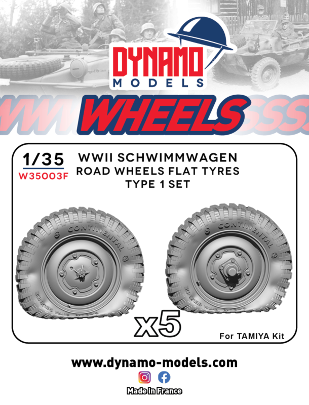 1/35 Wheels WWII Schwimmwagen Sagged Road Wheels Flat Tyres Type 1 Set Dynamo Models