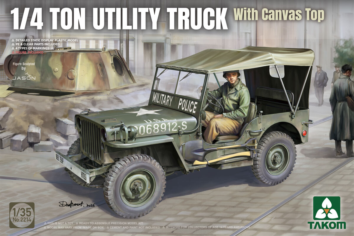 takom-2214-1-35-u-s-army-1-4-ton-utility-truck-with-canvas-top "PRE-ORDER" Takom 2214 - 1/35 U.S. Army 1/4 Ton Utility Truck with Canvas Top - Image 1