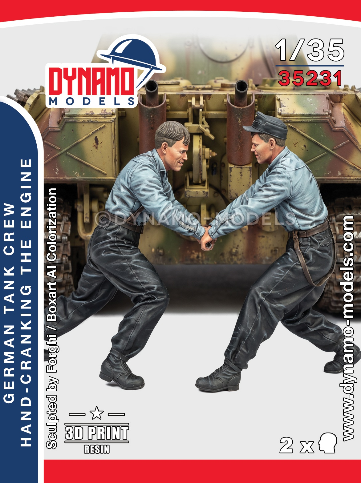 1-35-german-tank-crew-hand-cranking-the-engine 1/35 German Tank Crew Hand-Cranking The Engine - Image 1