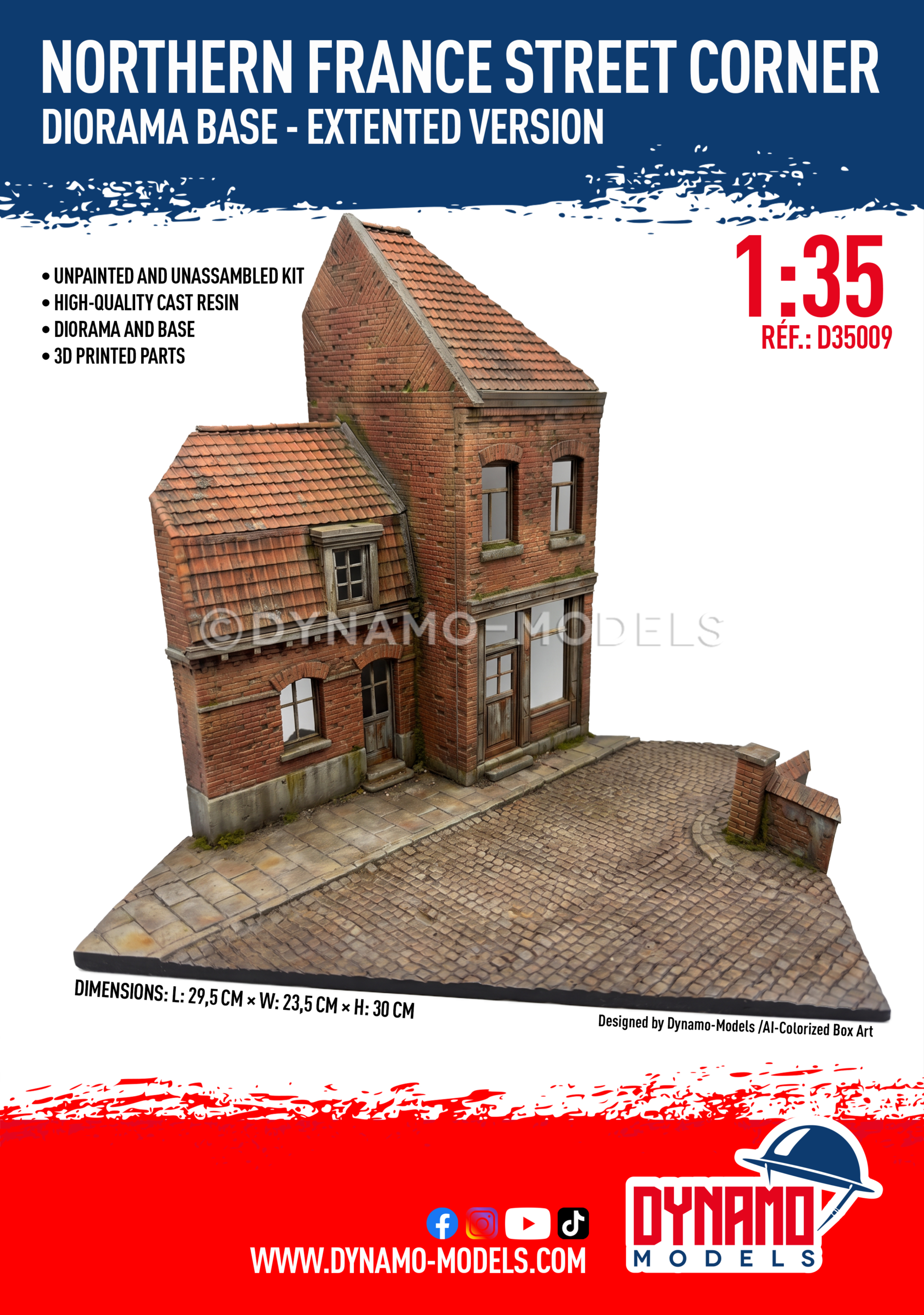 diorama-base-1-35-northern-france-street-corner-extented Pre-Order Diorama Base - 1/35 Northern France Street Corner - Extented Version - Image 1